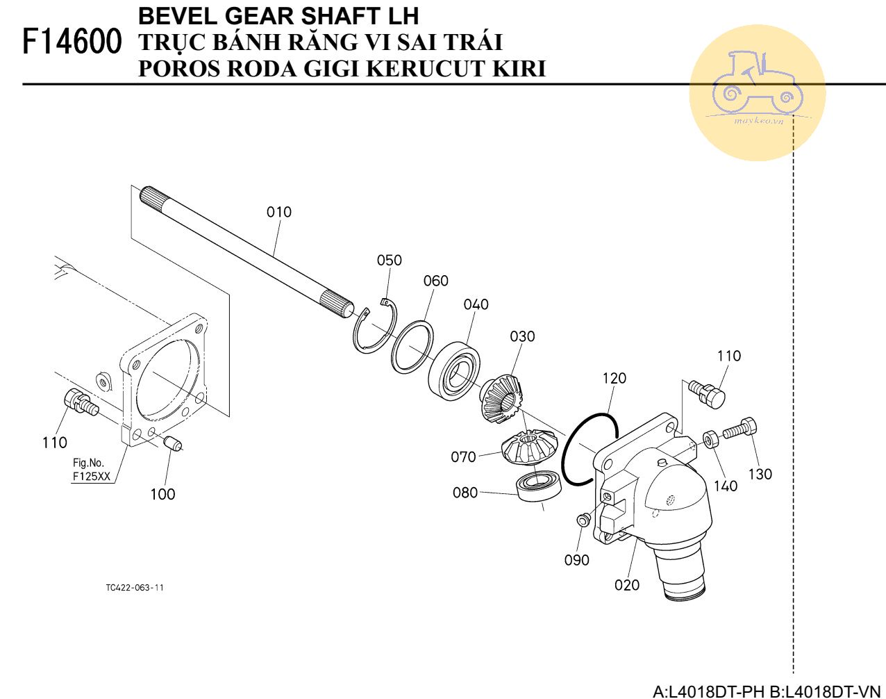 trục bánh răng vi sai trái